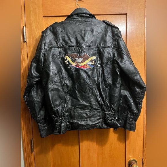 Jackets & Blazers - Genuine Leather Brand Black Motorcycle Jacket God Bless America Patch Women L